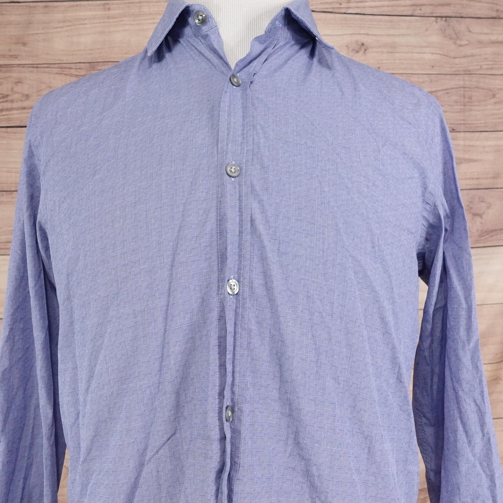 Hugo Boss Shirt Mens M Blue Geometric‎ Long Sleeve Button-Up Regular Fit Cotton